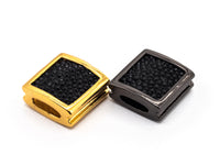 CZ Flat Square Beads Black Micro Pave Beads, Cubic Zirconia Spacer Beads, Men's Jewelry Findings, 10x10x5mm, sku#Y55