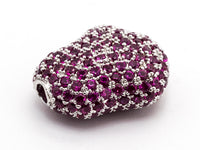 CZ Micro Pave Nugget Spacer Beads with Fuchsia Crystal for Bracelet/Necklace, Cubic Zirconia Space Beads,15x17x8mm, sku#Y56