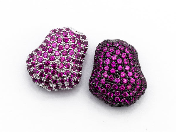 CZ Micro Pave Nugget Spacer Beads with Fuchsia Crystal for Bracelet/Necklace, Cubic Zirconia Space Beads,15x17x8mm, sku#Y56