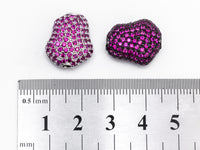 CZ Micro Pave Nugget Spacer Beads with Fuchsia Crystal for Bracelet/Necklace, Cubic Zirconia Space Beads,15x17x8mm, sku#Y56