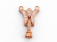 CZ Micro Pave two strands  Fold Over Clasp, Cubic Zirconia Buckle Clasp/Connector, 14x23x7mm, sku#Y67