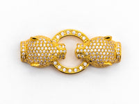 CZ Micro Pave Double Leopard Head Box Insert Clasp,Cubic Zirconia Panther Clasp,Leopard Head Connector,16x35x8mm, sku#Y70