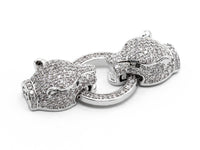 CZ Micro Pave Double Leopard Head Box Insert Clasp,Cubic Zirconia Panther Clasp,Leopard Head Connector,16x35x8mm, sku#Y70