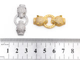 CZ Micro Pave Double Leopard Head Box Insert Clasp,Cubic Zirconia Panther Clasp,Leopard Head Connector,16x35x8mm, sku#Y70