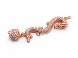 CZ Micro Pave long Dragon Pendant with Strong Magnetic Clasp, Rose gold Silver Rhodium Plated,Pave Pendant, Pave Clasps,14x67x10mm, SKU#Y71