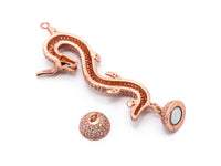 CZ Micro Pave long Dragon Pendant with Strong Magnetic Clasp, Rose gold Silver Rhodium Plated,Pave Pendant, Pave Clasps,14x67x10mm, SKU#Y71