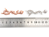 CZ Micro Pave long Dragon Pendant with Strong Magnetic Clasp, Rose gold Silver Rhodium Plated,Pave Pendant, Pave Clasps,14x67x10mm, SKU#Y71