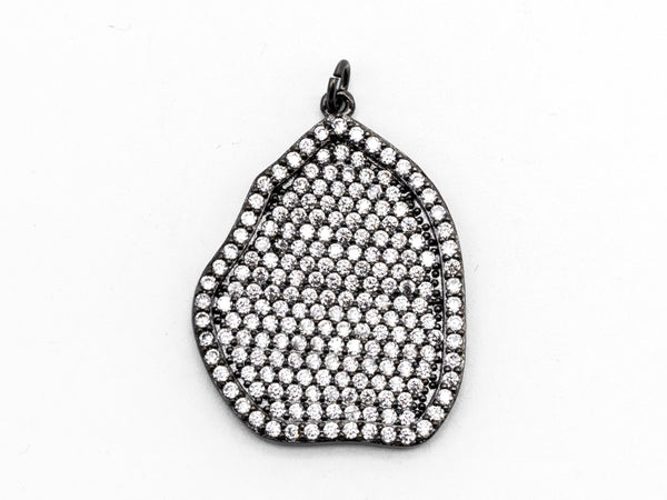 CZ Micro Pave Large Nugget Pendant, Cubic Zirconia Space Beads in Black, Necklace Earring Findings,25x33mm,sku#Y83