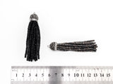 Black/Silver Crystal Beaded Tassel Pendants,Glass Crystal Beads,Pave CZ Rhinestone Cap, Tassel Necklace Enhancer, 3'' long, Sku#B67