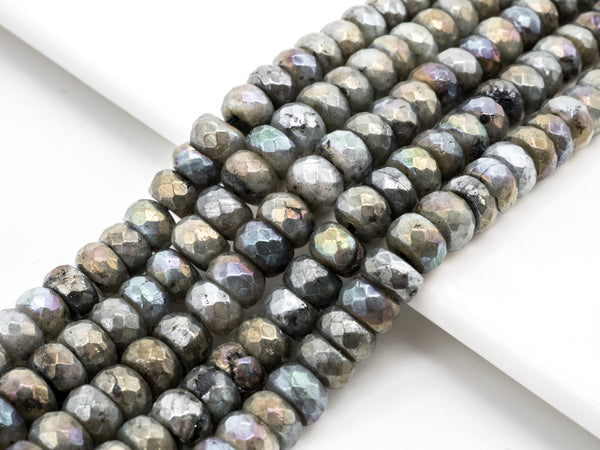 Natural Plated Labradorite beads, 4x6/5x8/6x10/7x12mm Faceted Rondelle Gemstone Beads, Natural labradorite Beads, 15.5inch strand, SKU#U184