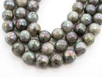 Quality Natural plated Labradorite Faceted Round Beads, 4mm/10mm/12mm Round Faceted Labradorite Gemstone Beads,15.5" Full Strand,SKU#U185