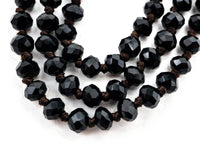 60" EXTRA Long Hand Knotted Black Color Crystal Necklace,Double Wrap Necklace, Black 2x4mm Rondelle Faceted Crystal Beads, SKU#D17