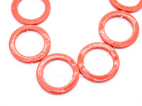 40mm Natural Mother of Pearl Beads, Coral Color O Ring Gemstone Beads, Pearl Shell Beads, 15inch full strand, SKU#U190