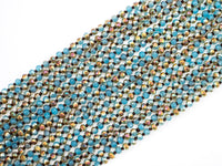 60"/36" Long Hand Knotted Blue Gold Color Crystal Necklace, Double Wrap Necklace, Turquoise Color 4mm/8mm Rondelle Crystal Beads, SKU#D19