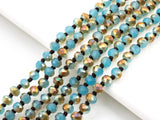 60"/36" Long Hand Knotted Blue Gold Color Crystal Necklace, Double Wrap Necklace, Turquoise Color 4mm/8mm Rondelle Crystal Beads, SKU#D19