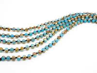 60"/36" Long Hand Knotted Blue Gold Color Crystal Necklace, Double Wrap Necklace, Turquoise Color 4mm/8mm Rondelle Crystal Beads, SKU#D19