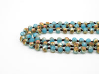 60"/36" Long Hand Knotted Blue Gold Color Crystal Necklace, Double Wrap Necklace, Turquoise Color 4mm/8mm Rondelle Crystal Beads, SKU#D19