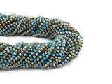 60"/36" Long Hand Knotted Blue Gold Color Crystal Necklace, Double Wrap Necklace, Turquoise Color 4mm/8mm Rondelle Crystal Beads, SKU#D19