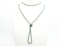 60"/36" Long Hand Knotted Blue Gold Color Crystal Necklace, Double Wrap Necklace, Turquoise Color 4mm/8mm Rondelle Crystal Beads, SKU#D19