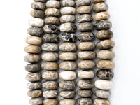 8-18mm High Quality Natural Fossil Coral Gemstone Graduated Beads, Faceted/Smooth Rondelle Gemstone Beads,15inch strand, SKU#U210/U200