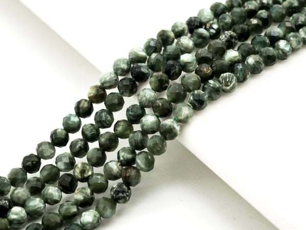 High Quality Natural Seraphinite Faceted Round Sparkly Beads, 2mm/3mm Seraphinite Green Gemstone Beads,15.5" Full Strand,SKU#U213