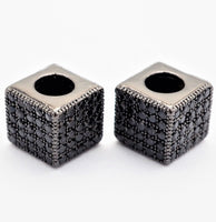 7mm Black CZ Pave On Black Big Hole Cube Spacer Micro Pave Beads, Cubic Zirconia Cube Space Beads, SKU#C77