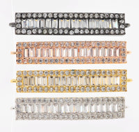 CZ Micro Pave Strip Connector for Bracelet/Necklace,Silver/Gold/Rose Gold/Gunmetal Spacer Connector/Link Connector, 6x34mm,sku#E404
