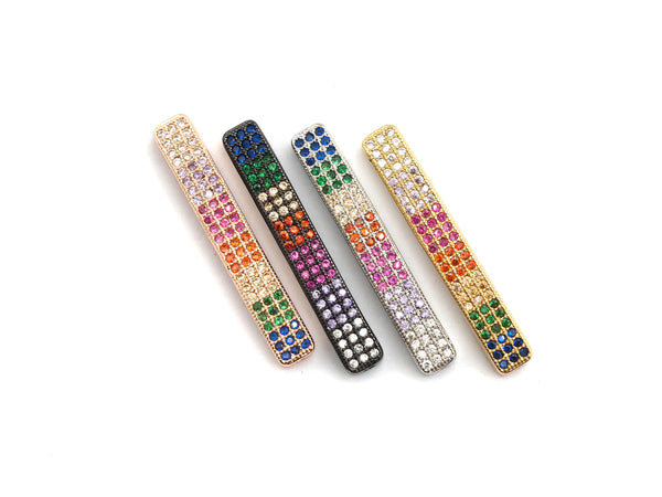 Rainbow CZ Micro Pave Tube/ Bar Connector for Bracelet/Necklace, Link Connector, Spacer Connector, 5x35mm,sku#E429