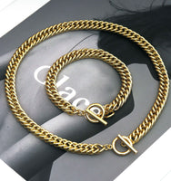Gold Link Chain Necklace Bracelet with Toggle clasp, statement necklace bracelet, sku#EF169