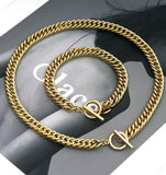 Gold Link Chain Necklace Bracelet with Toggle clasp, statement necklace bracelet, sku#EF169