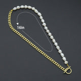 Freshwater Pearl Gold Curb Cuban Chain Necklace, Sku#EF212