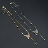 Gold Silver Pearl Butterfly Charm Adjustable necklace, Sku#EF339