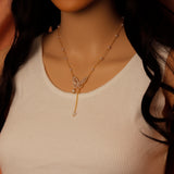 Gold Silver Pearl Butterfly Charm Adjustable necklace, Sku#EF339