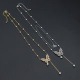 Gold Silver Pearl Butterfly Charm Adjustable necklace, Sku#EF339