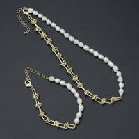 Knotted Link Chain Freshwater Pearl Bracelet Necklace, Sku#EF352C