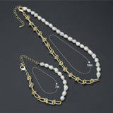 Knotted Link Chain Freshwater Pearl Bracelet Necklace, Sku#EF352C