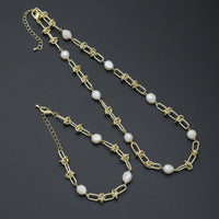 Knotted Chain Fresh Water Pearl Necklace Bracelet, sku#EF497