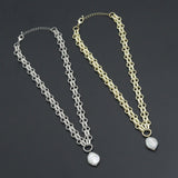 Thick Link Chain Necklace with Freshwater Pearl Pendant Necklace, Sku#EF504