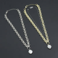 Thick Link Chain Necklace with Freshwater Pearl Pendant Necklace, Sku#EF504