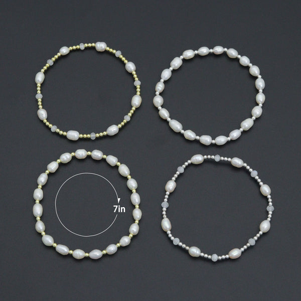 White Freshwater Pearl Stretchy Bracelet, Sku#EF510