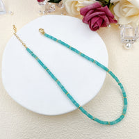 4mm Aqua Blue Jade Necklace with Gold Spacer, EF542