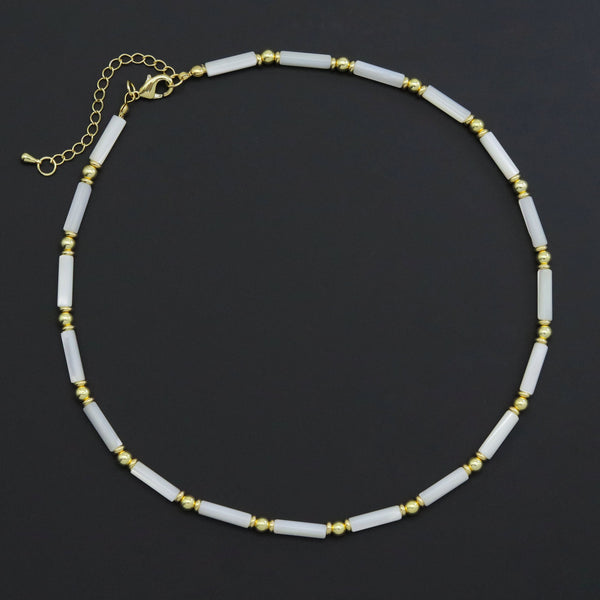 Mother of Pearl tube with gold spacer necklace, sku#EF545