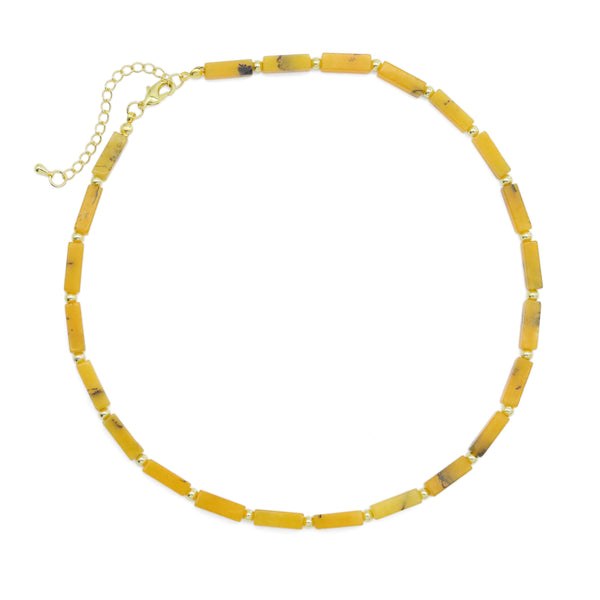 Yellow Jade Tube Beads Necklace, sku#EF547
