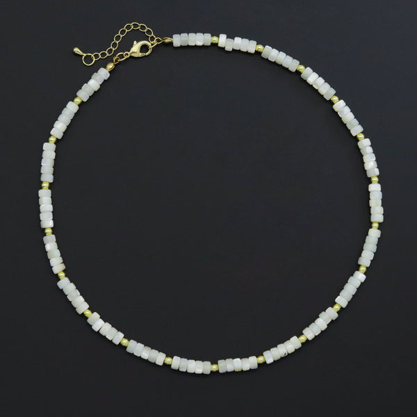 Heishi Mother of Pearl Necklace with Gold Ball spacer, sku# EF549