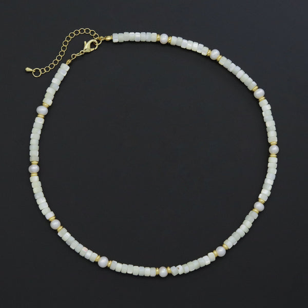 Natural Mother of Pearl Heishi Beads with Gold spacer necklace, sku#EF550