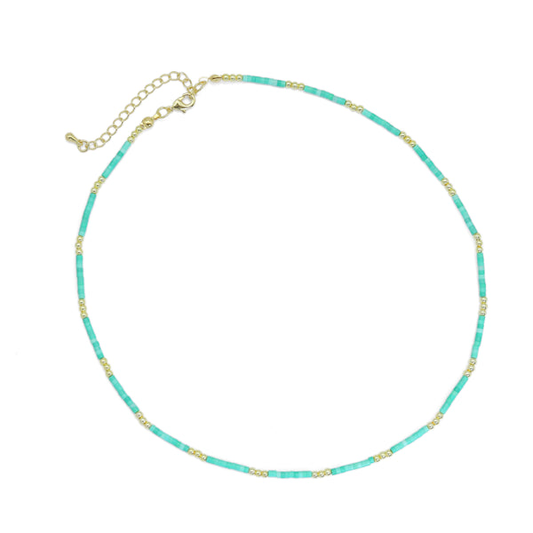 Green Gemstone Beads with Gold Spacer Necklace, sku#EF552