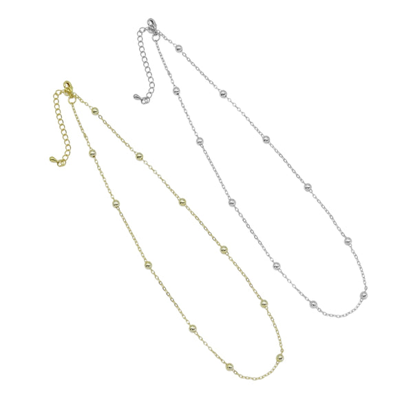 Gold Silver Satalite Ball Chain Adjustable Necklace, Sku#EF553