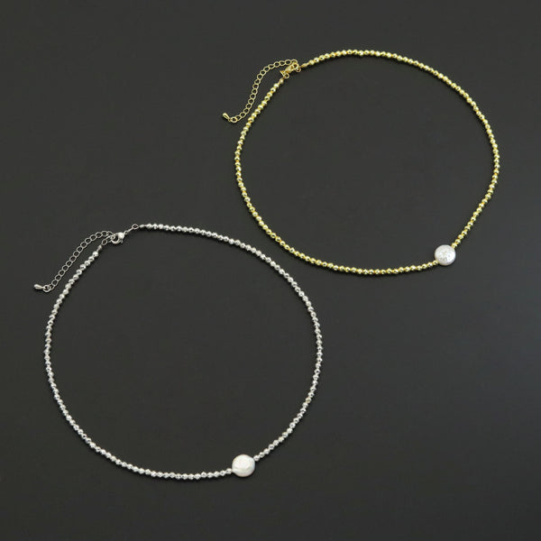 Gold Silver hematite with flat pearl necklace, sku#EF556