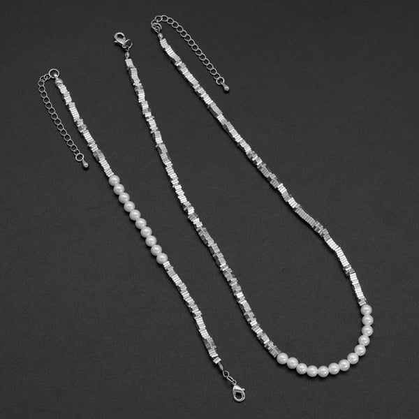 Silver Hematite Pearl Center Necklace Bracelet, sku#EF560