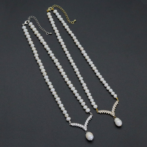 Freshwater Pearl with chevron point Necklace, sku# EF561